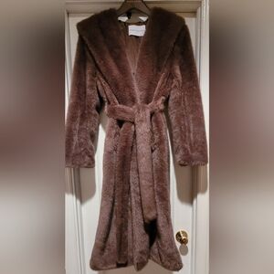 NWT Rebecca Minkoff Brown Faux Fur Robe Coat With Tie 🧣